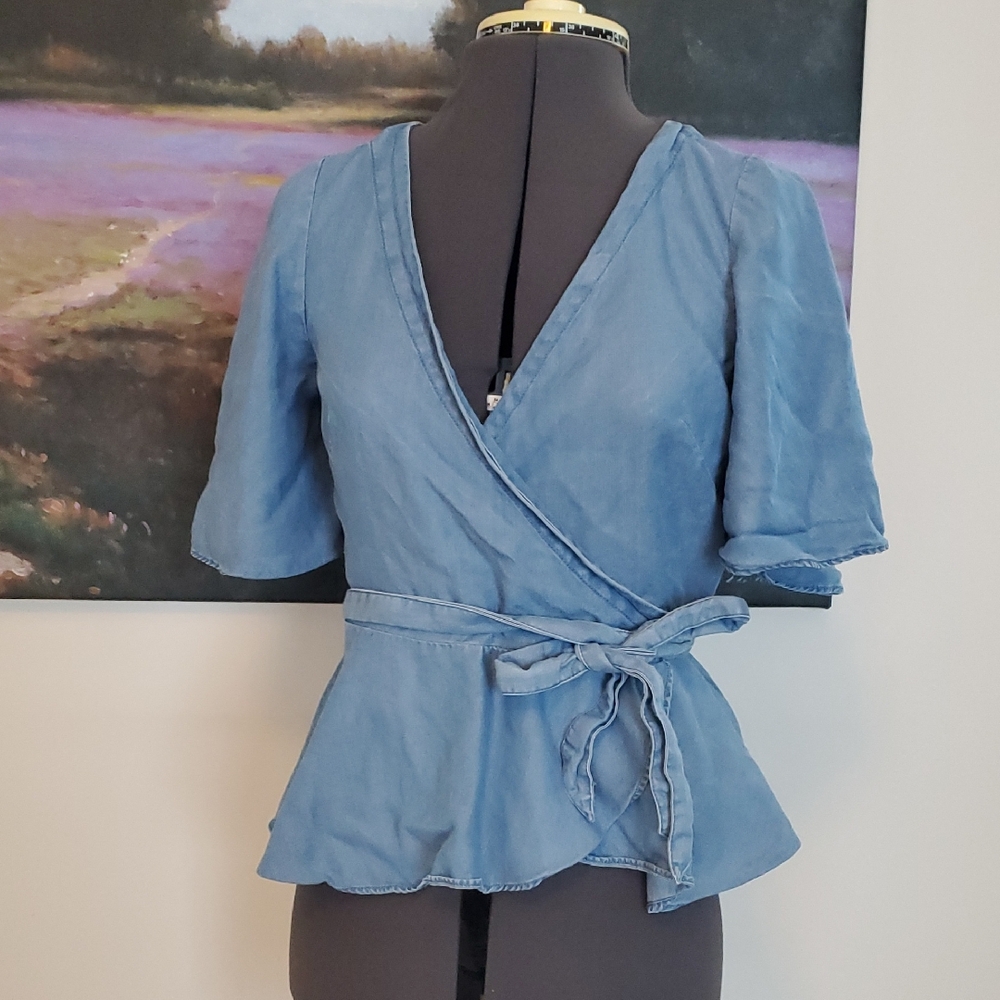 LOFT Light Blue Wrap Blouse